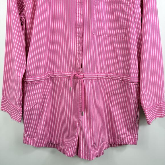 Pistola Amelie Pink White Pinstriped Romper Small Long Sleeved Collared Preppy - Picture 4 of 14